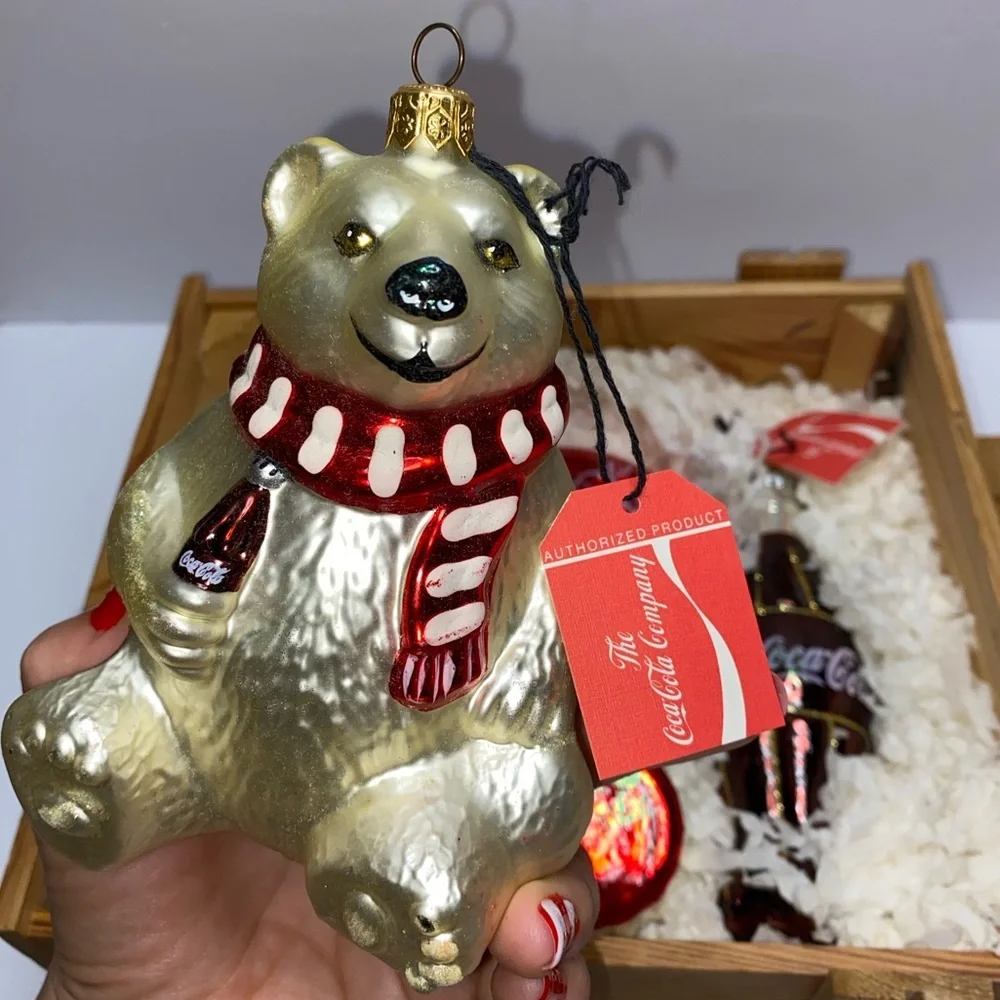 Kurt Adler Polonaise Coca-Cola Glass Ornaments • Set of 4 • VTG 1996 • With Box